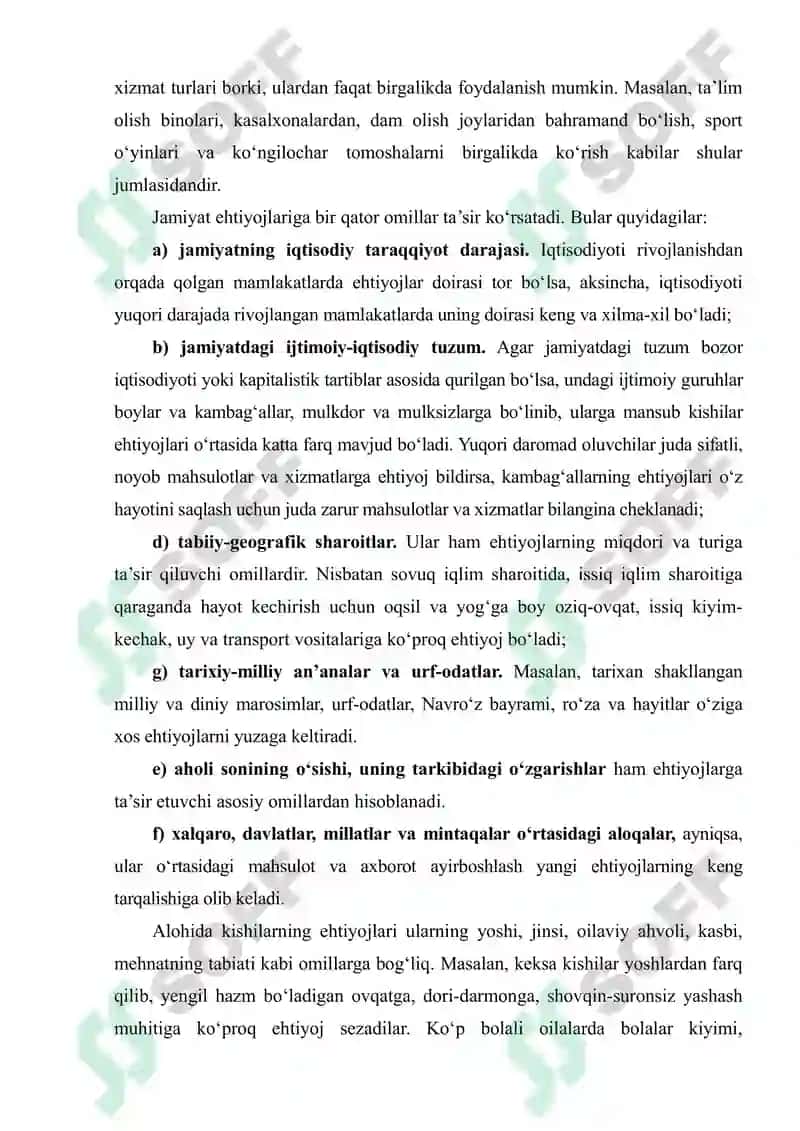 Ijtimoiy-iqtisodiy ehtiyojlar, ularning tarkibi va turkumlanishi 6