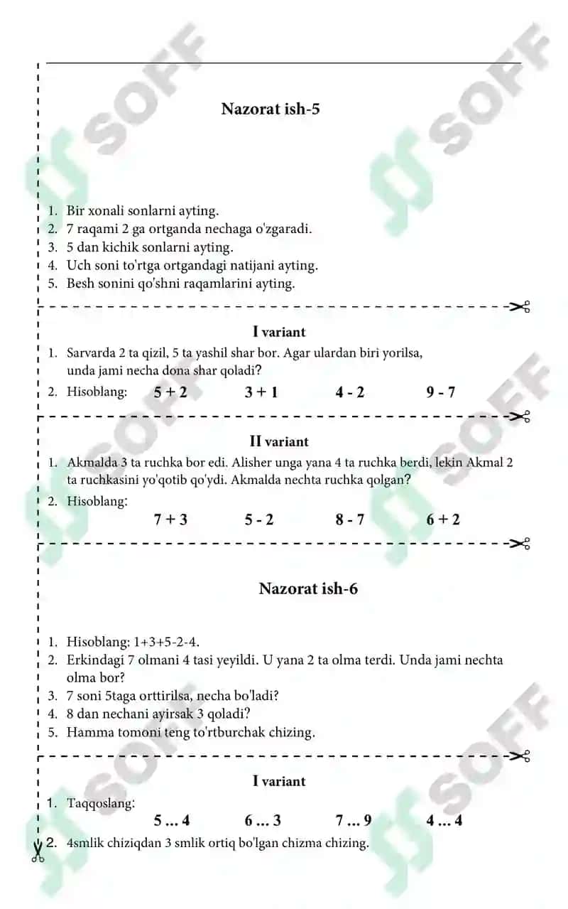1-sinf Matematika darsdan tashqari mashg'ulotlar uchun 6