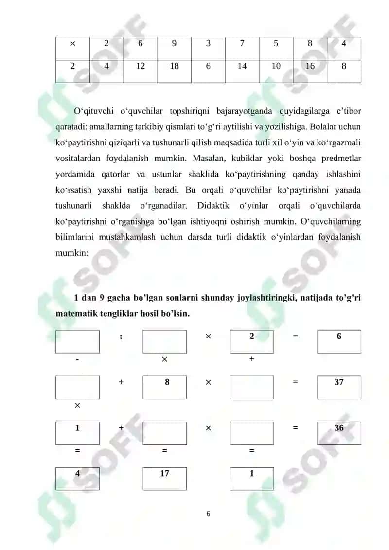 "6 Sonini Ko'paytirish va 6 ga Ko'paytirishni O'rgatish Metodikasi" 6