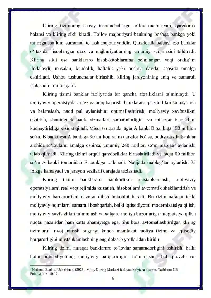 O’zbekistonda avtomatlashtirilgan kliring tizimlarini rivojlantirish yo‘llari 6