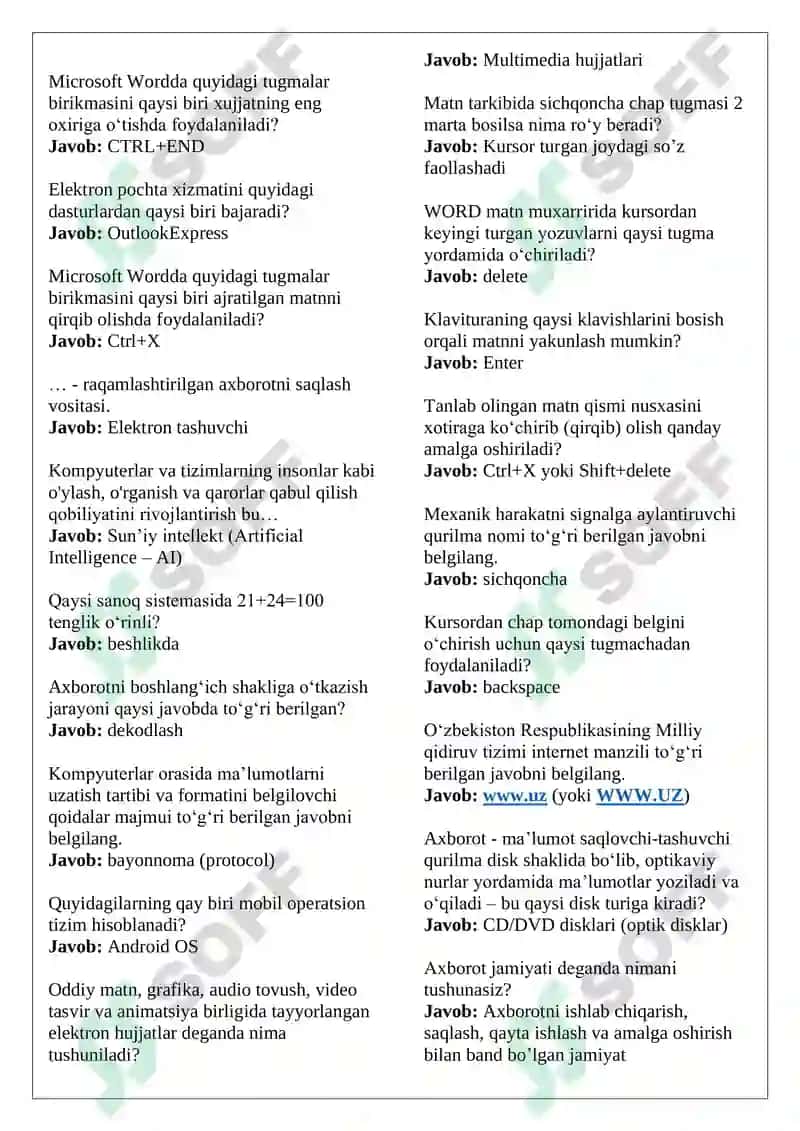Argos test javoblar 2025 Axborot-kommunikatsiya texnologiyalari. Asl variant. 6