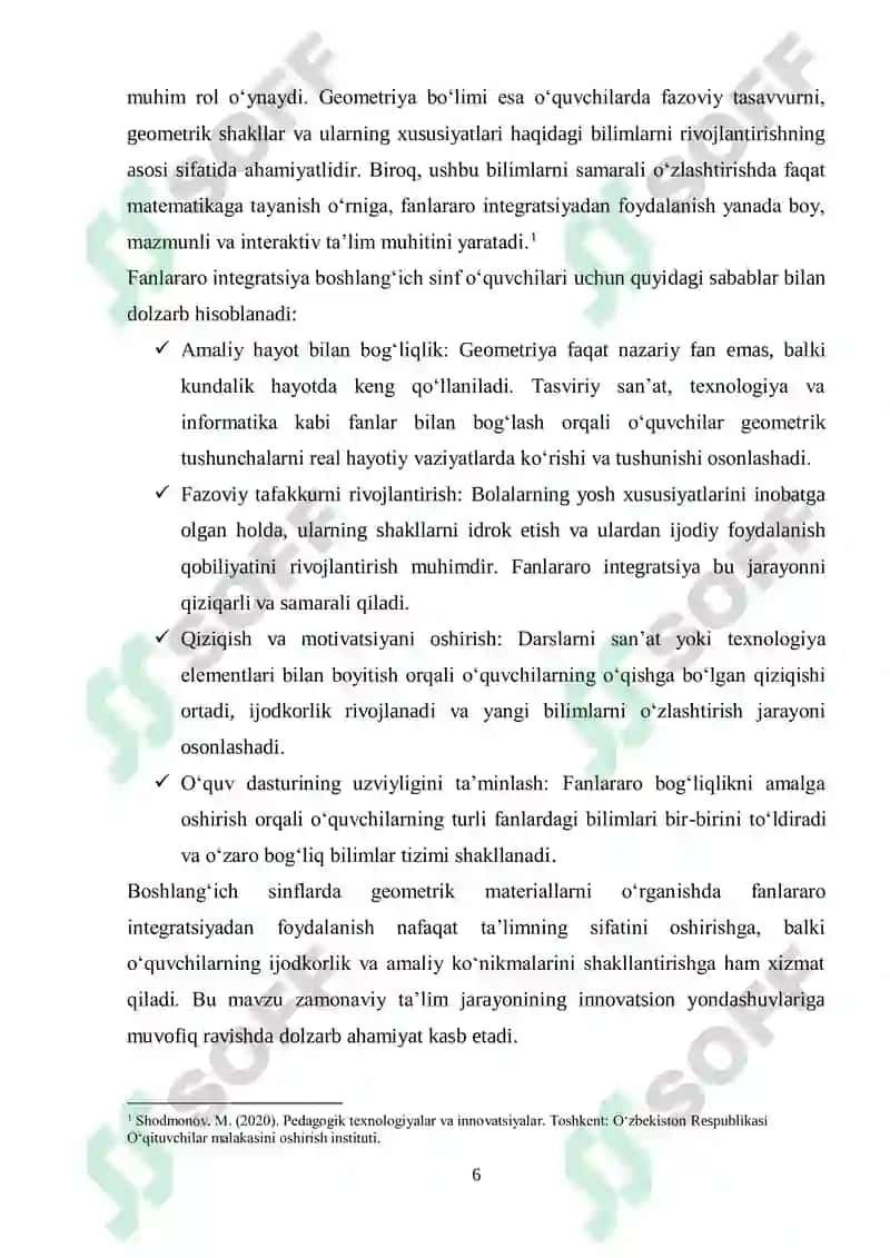 Boshlang'ich sinif matematika kursida gemetrik materialni oʻrganish 6