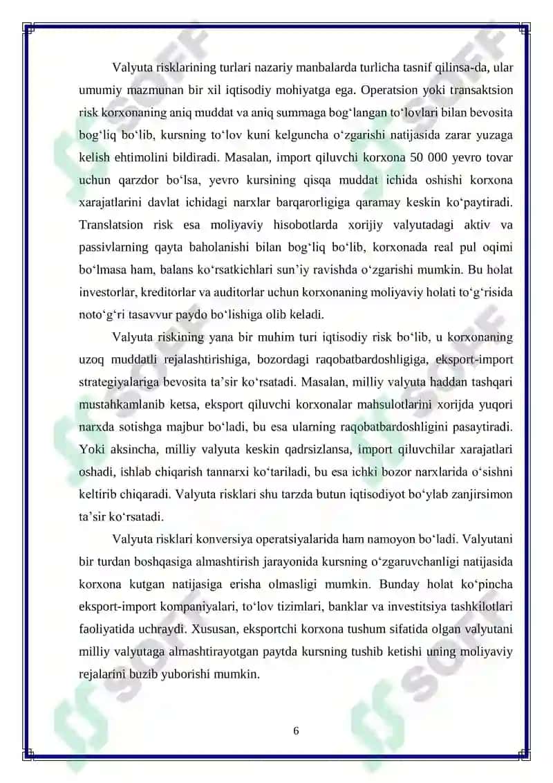 O‘zbekistonda valyuta risklarini xedjirlash amaliyotini rivojlantirish 6