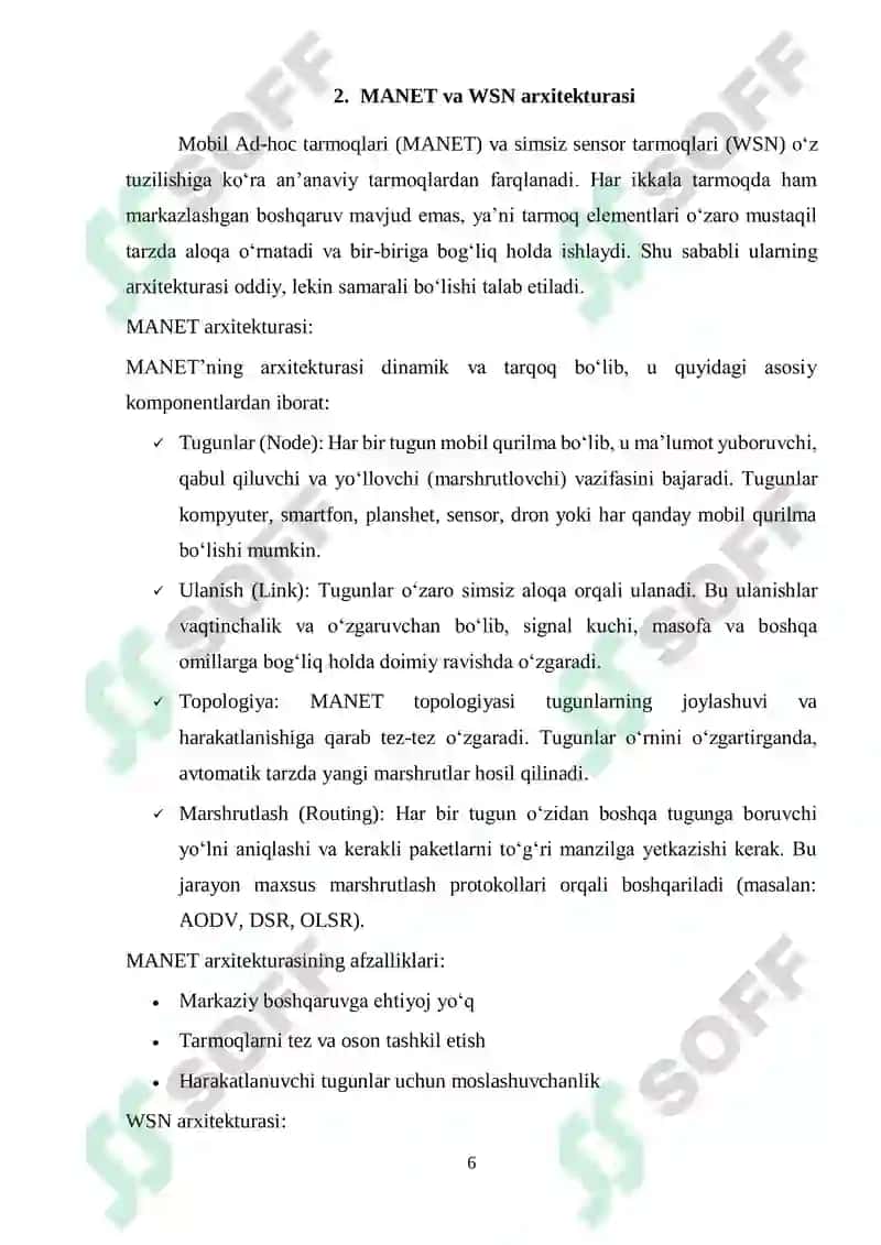 Mobil Ad-hoc tarmoqlari (MANET) protokollar 6
