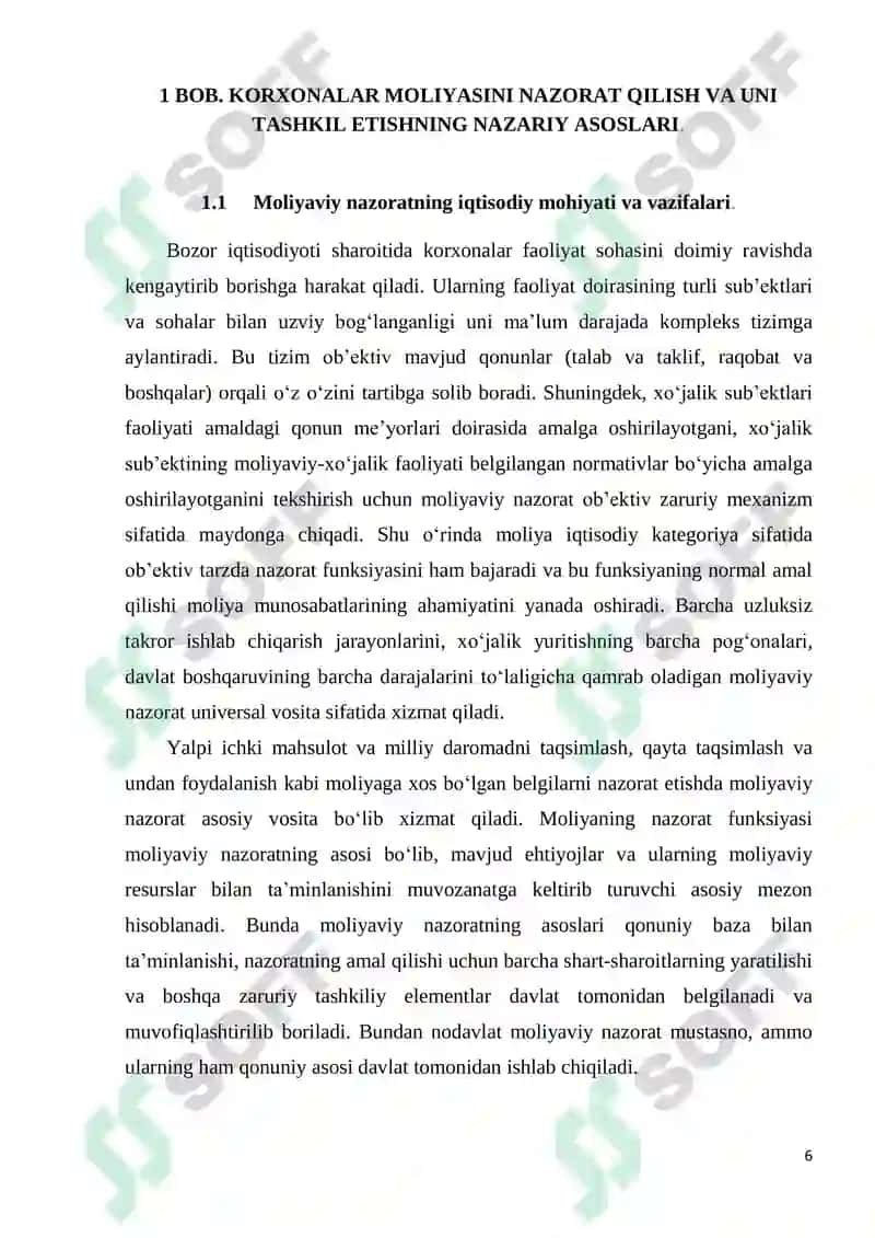 KORXONALAR MOLIYASINI NAZORAT QILISH USULLARI VA ULARNI SAMARALI TASHKIL ETISH YO‘NALISHLARI 6