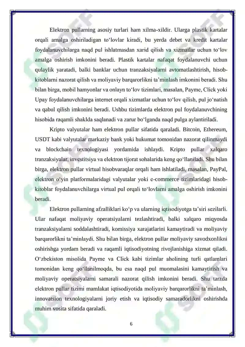 O‘zbekiston iqtisodiyotida elektron pullar tizimini takomillashtirish 6