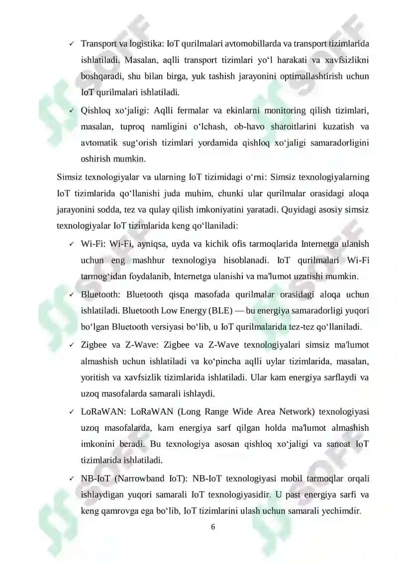Internet ashyolarida qo‘llaniladigan simsiz texnologiyalari 6