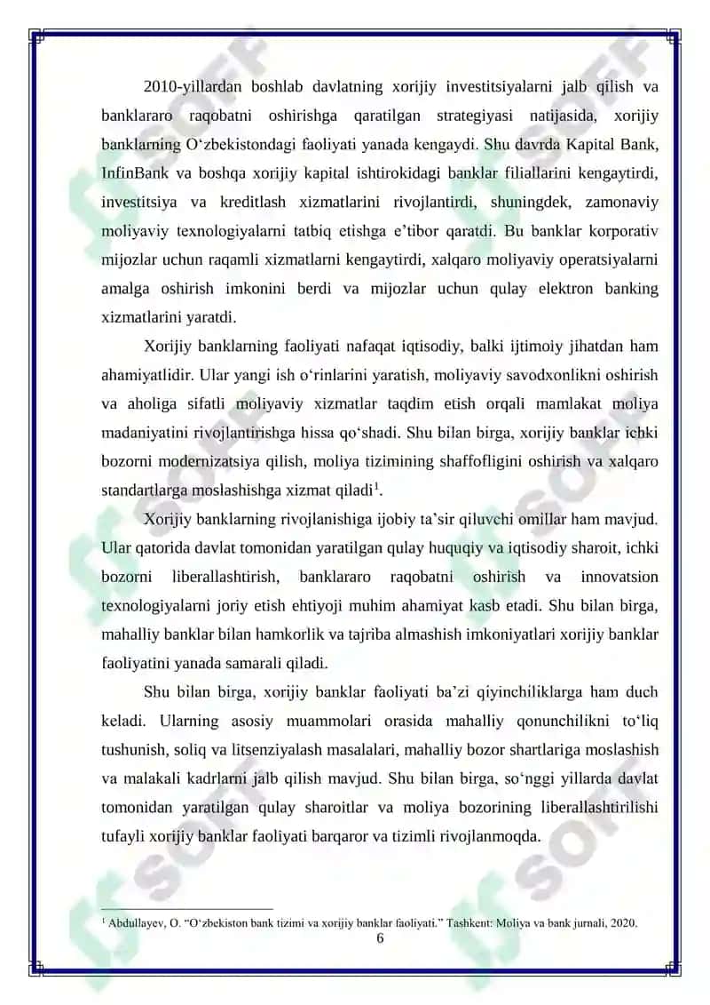 O‘zbekistonda xorijiy banklar faoliyatini rivojlantirish yo‘nalishlari 6
