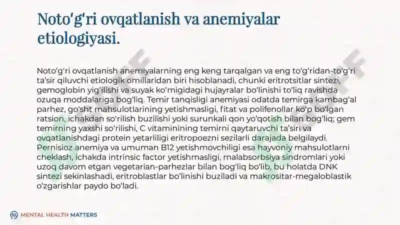 Ovqatlanish va qon kasalliklari orasida bogʻliqlik 6