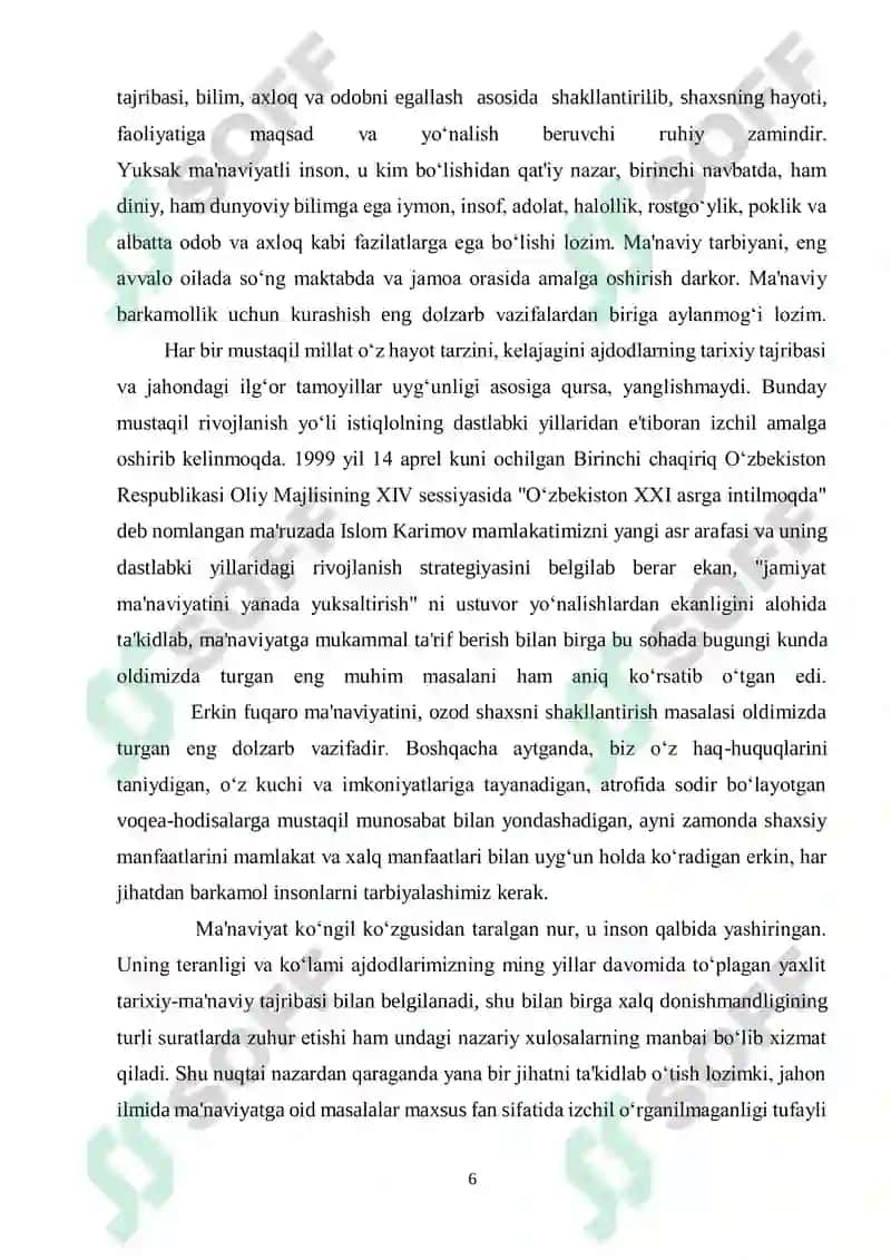 “ Mustaqillik yillarida Oʻzbekistonda milliy urf-odatlar,qadriyatlar va an'analarnining qayta tiklanishi ” 6