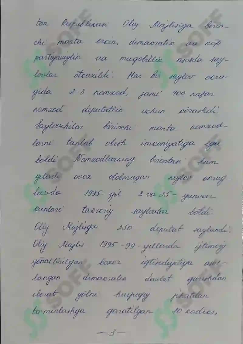 O'zbekiston parlament tizimi va undagi islohatlar Mustaqil ish (javobi) (qo'l yozma) 6