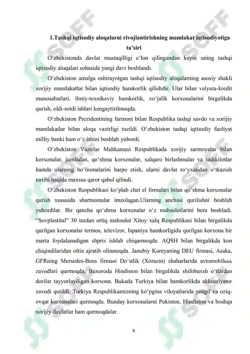 O'zbekiston Tashqi Savdo Munosabatlari Geografiyasi 6