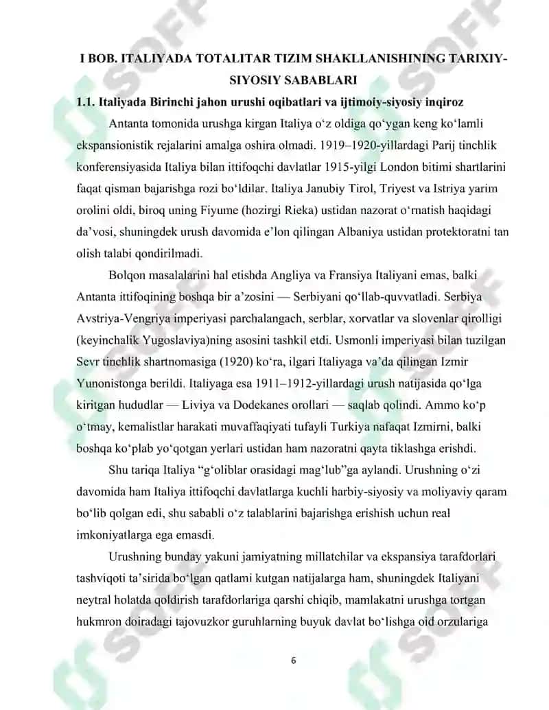 ITALIYADA TOTALITAR TIZIMNING O'RNATILISHI 6
