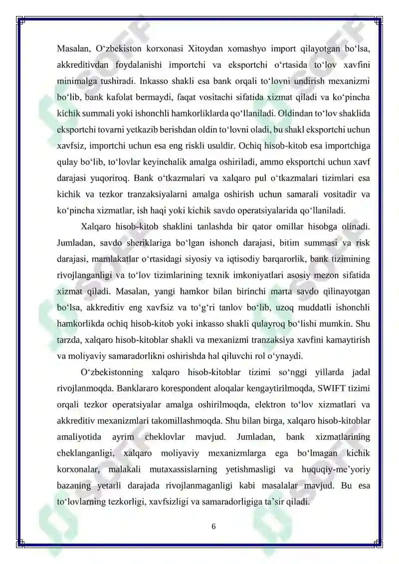 O‘zbekistonda xalqaro hisob-kitob shakllaridan foydalanishni kengaytirish 6