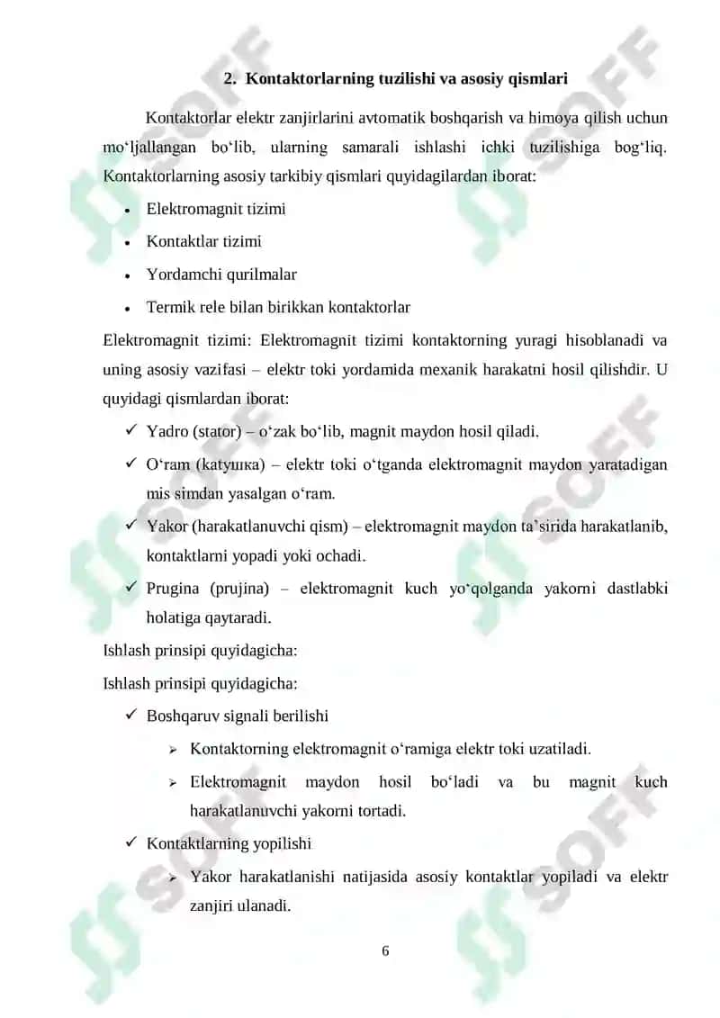 Kontaktorlarni koʻrsatmalar, turlari va tuzilishlari 6