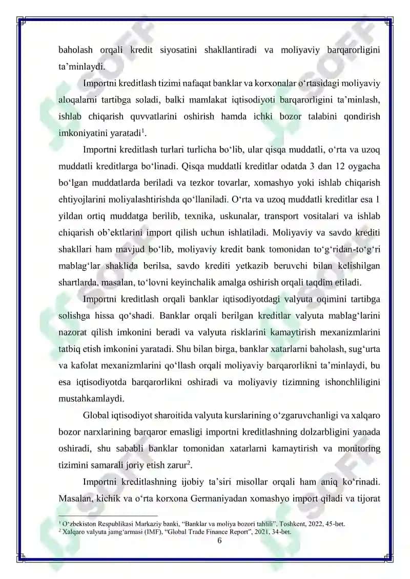 Tijorat banklarining importni kreditlash mexanizmini optimallashtirish 6