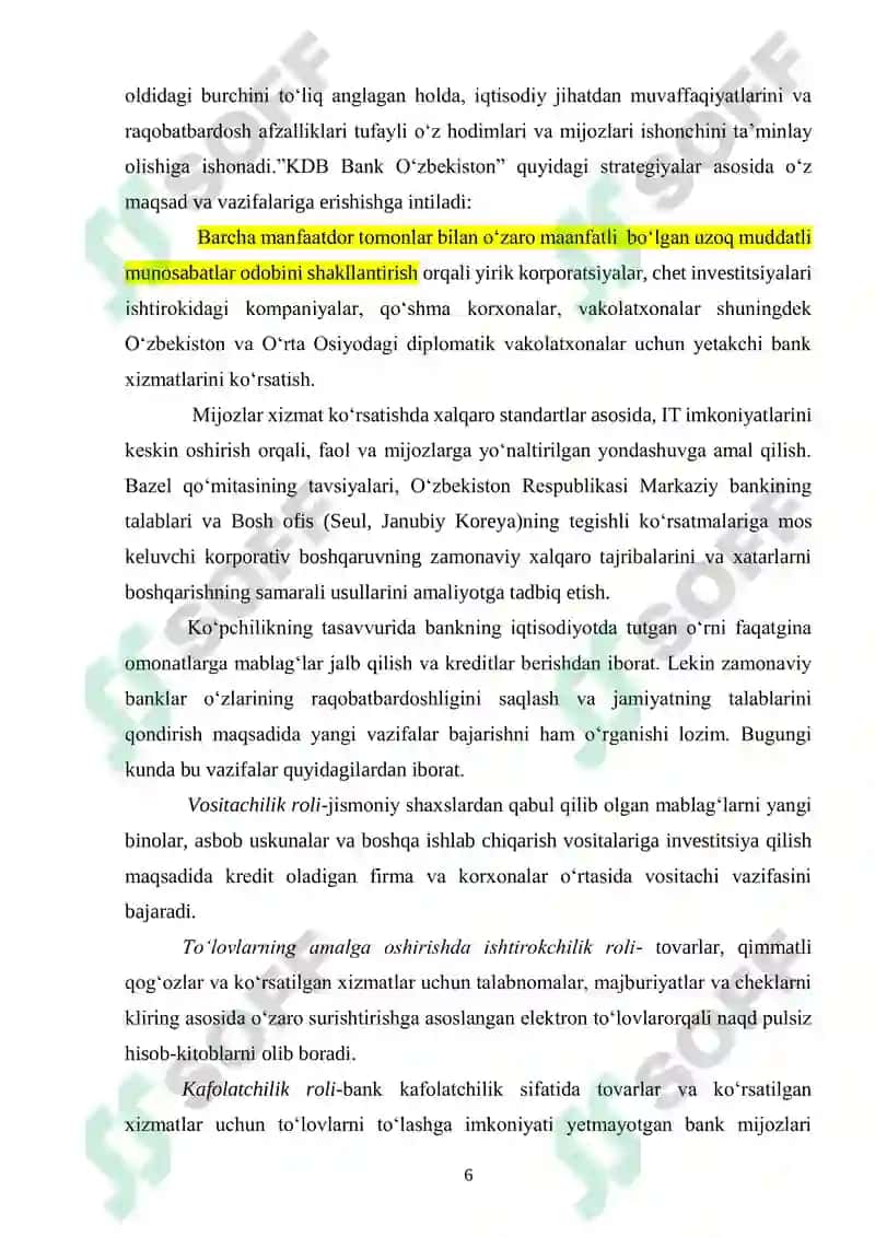 O‘zbekistonda bank tizimini takomillashtirish vazifalari va asosiy yo‘nalishlari 6