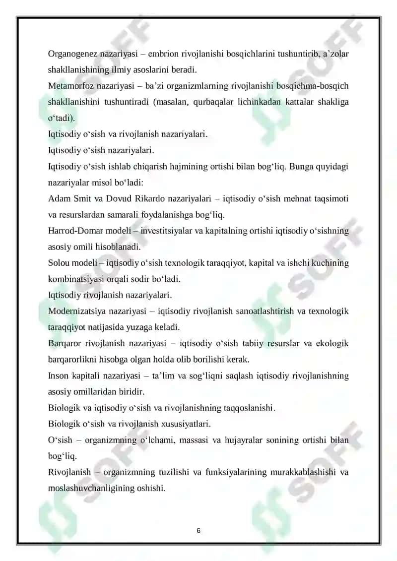 Oʻsish va rivojlanishining sodda modeli 6