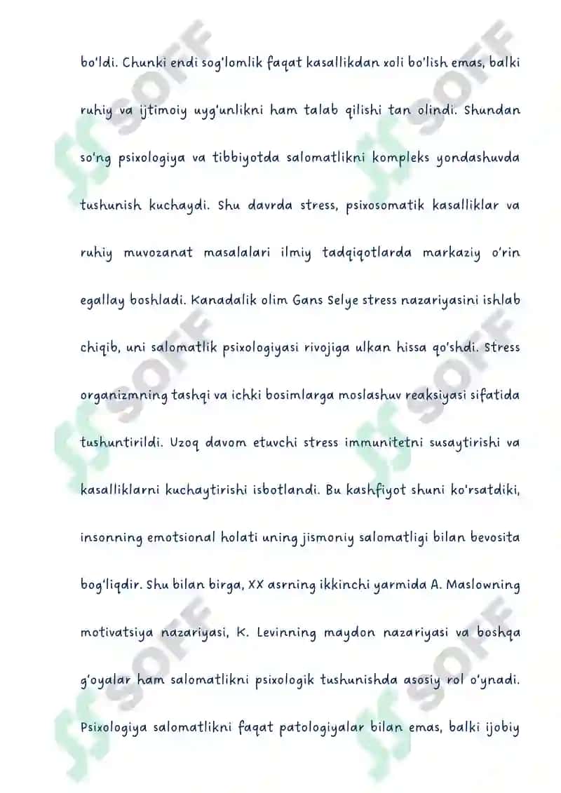 Salomatlik psixologiyasi muammosining rivojlanish tarixi 6