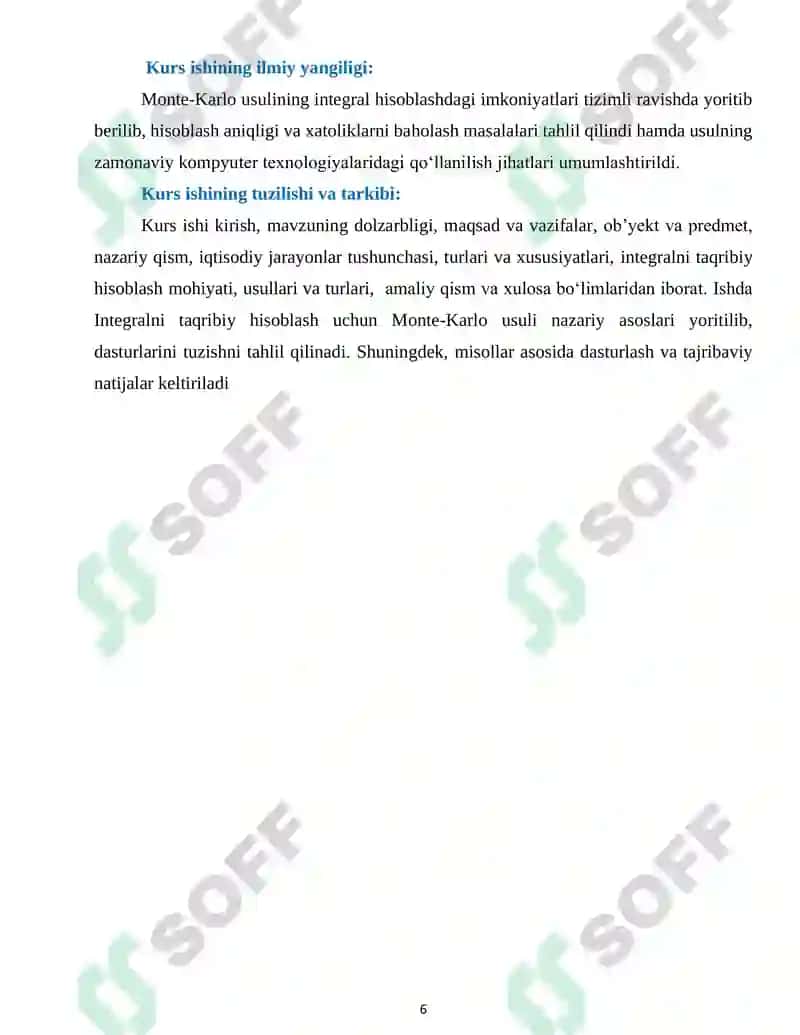 Integralni taqribiy hisoblash uchun Monte-Karlo usuli 6