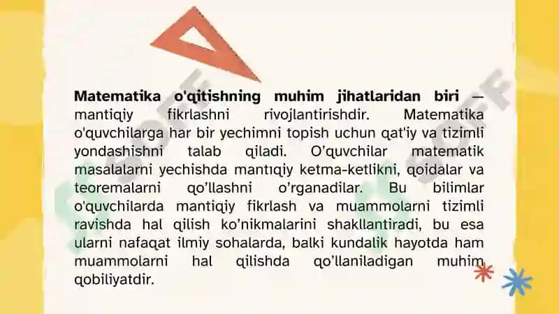 Akademik litseylarning aniq fanlar yo’nalishidagi guruhlarida matematika o’qitishning maqsadi, vazifalari va metodik xususiyatlari 6