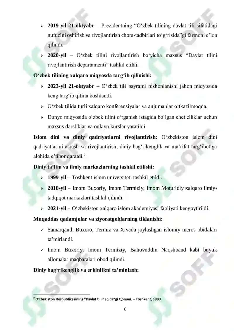 Mustaqillik yillarida ajdodlar merosi va milliy qadriyatlarni tiklash borasidagi amalga oshirilgan ishlar 6