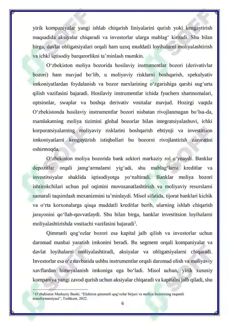 O‘zbekiston moliya bozorida hosilaviy instrumentlardan foydalanishni kengaytirish 6