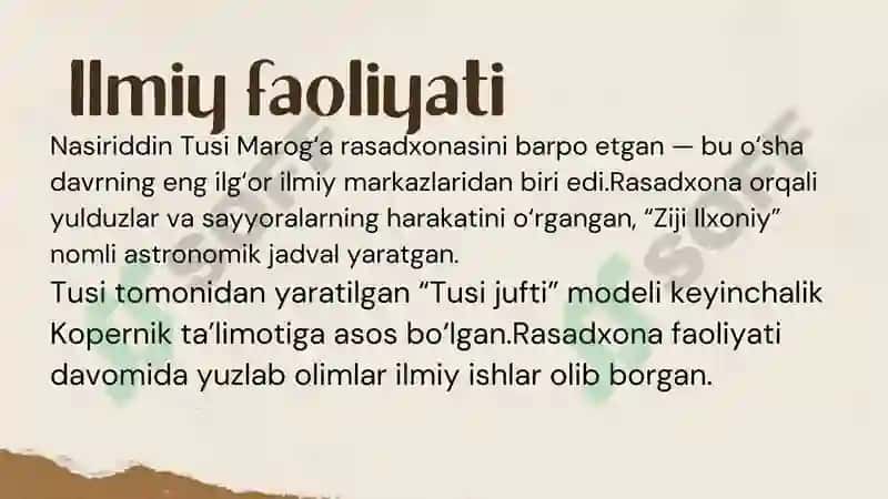 Nasiriddin Tusi hayoti va ijodi 6
