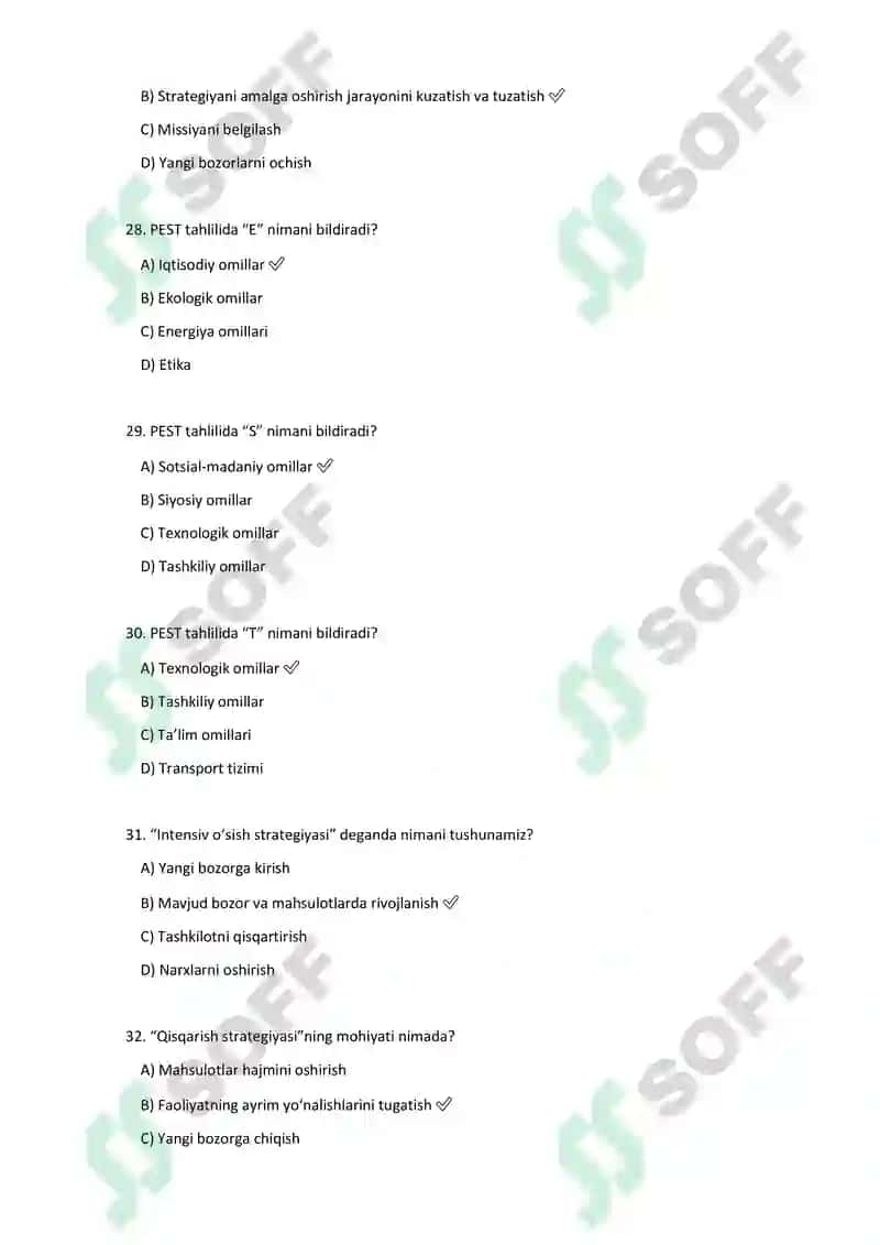 Strategik boshqaruv fanidan test savollari (1–20) 6