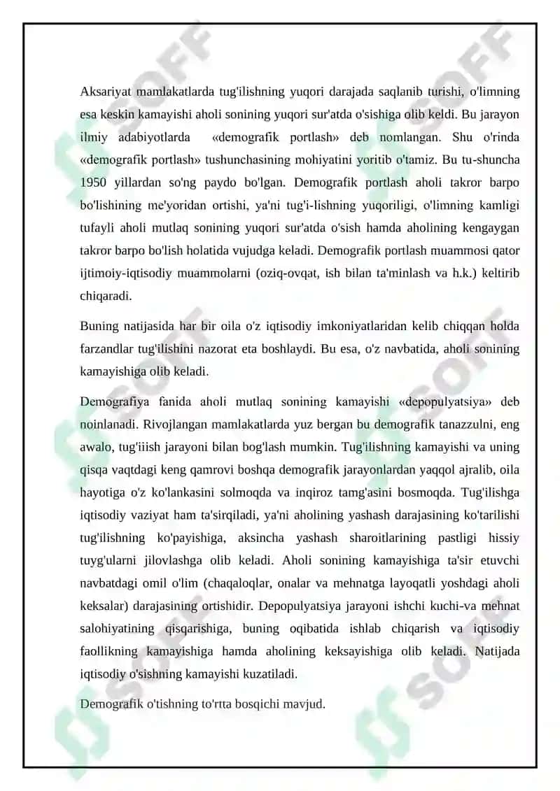 Demografik o’tish bosqichlari va ushbu jarayonni dunyo hududlari bo’ylab ahamiyati 6