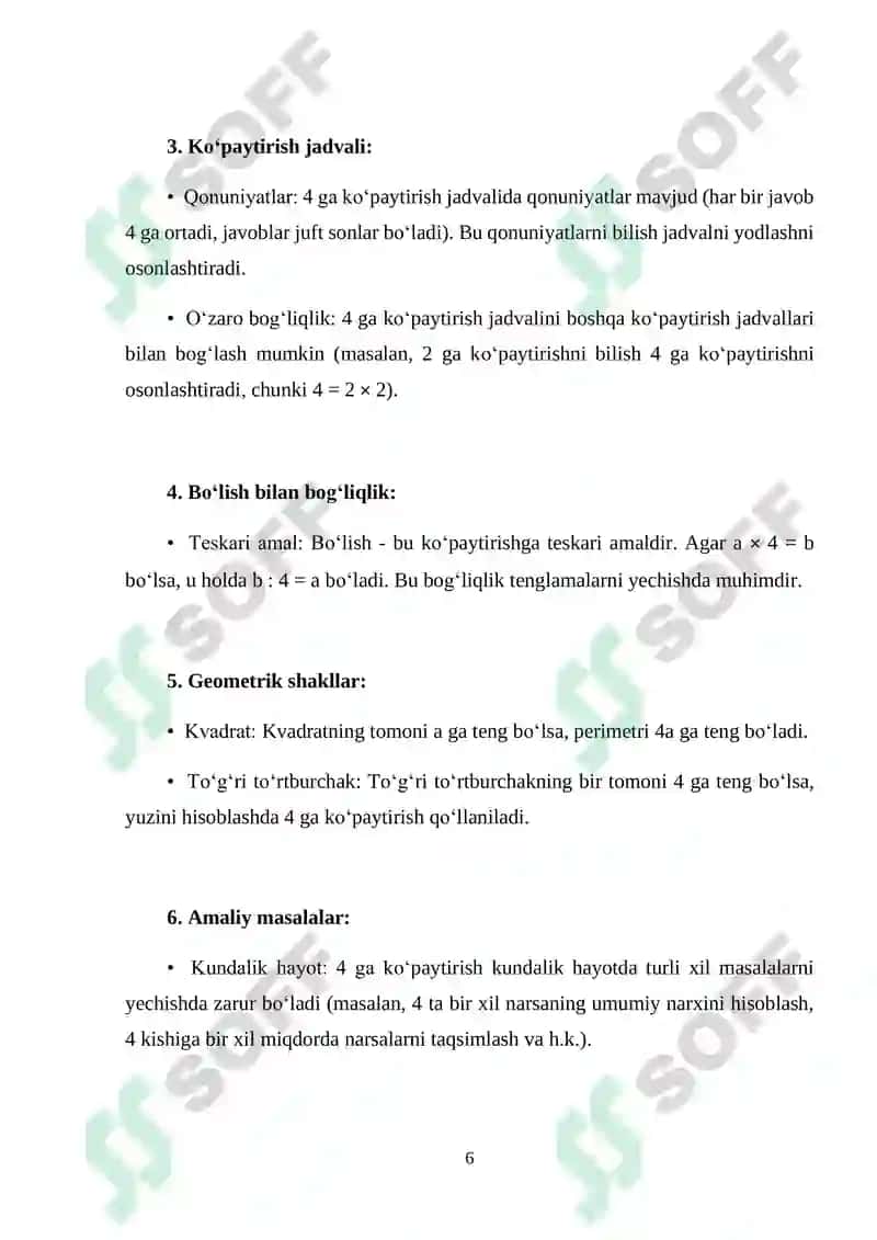 "4 SONINI KO‘PAYTIRISH VA 4 GA KO‘PAYTIRISHNI O‘RGATISH METODIKASI" 6