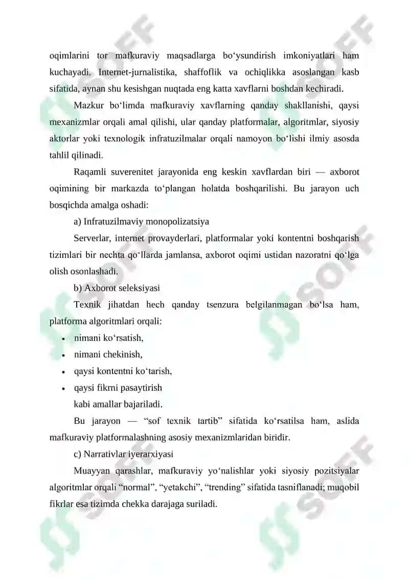 INTERNET JURNALISTIKASI VA RAQAMLI SUVERENITET: MAFKURAVIY XAVFLAR TAHLILI 6