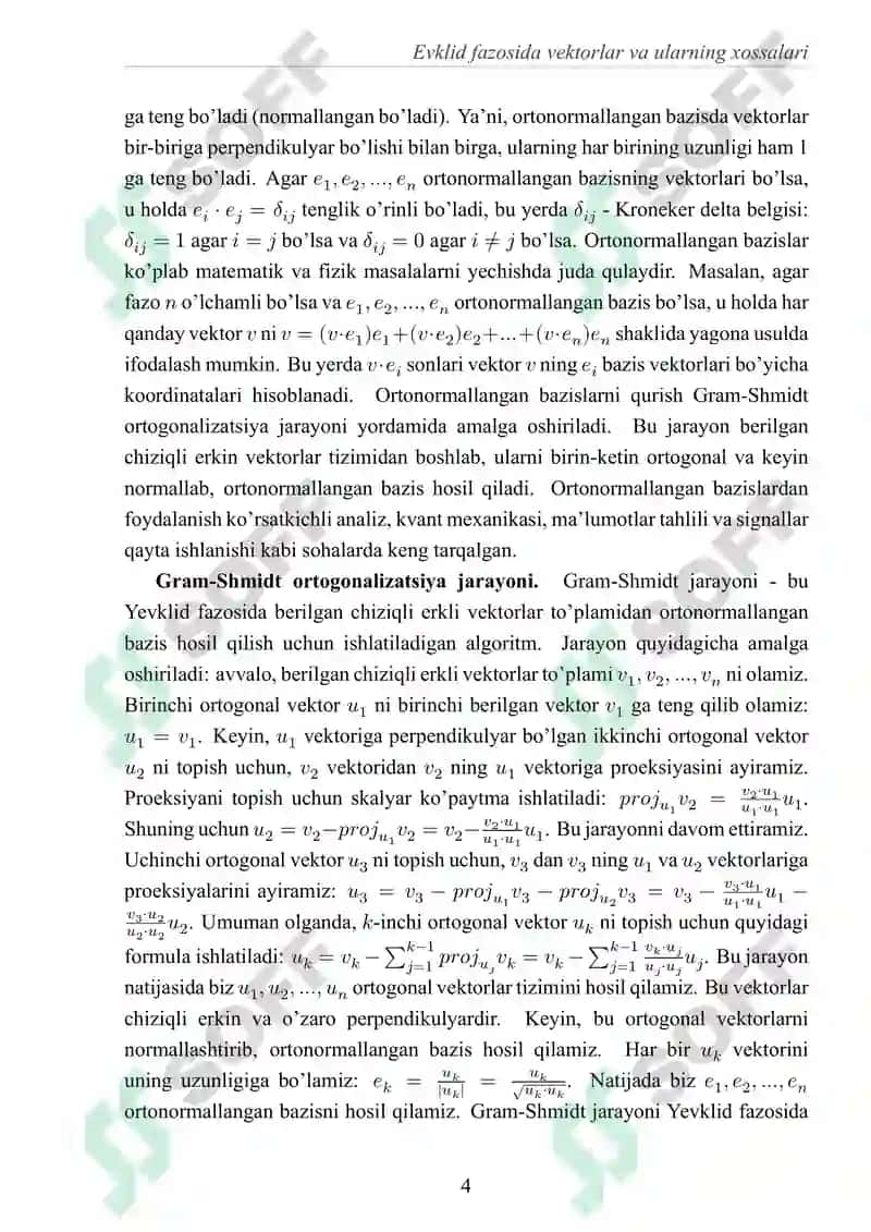 Yevklid fazosida ortonormallangan bazis qurish 6