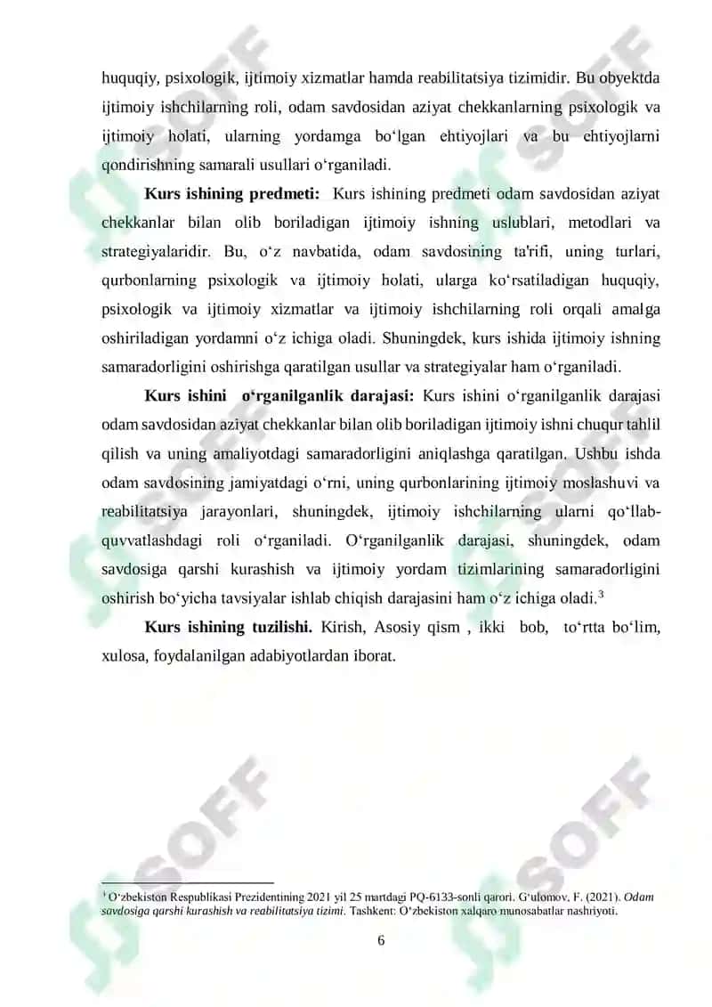 “Odam savdosidan aziyat chekkanlar bilan ijtimoiy ishning xususiyatlari” 6