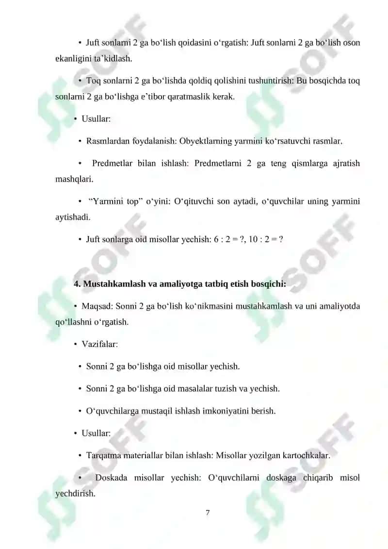 "SONNI 2 GA BO‘LISHNI O‘RGATISH METODIKASI" 7