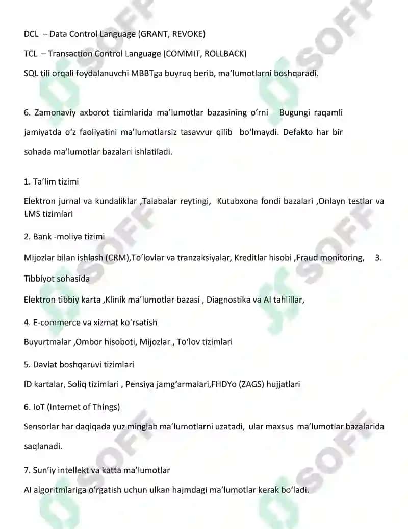 Ma’lumotlar bazasi tushunchasi va uning zamonaviy axborot tizimlaridagi o ‘rni 7