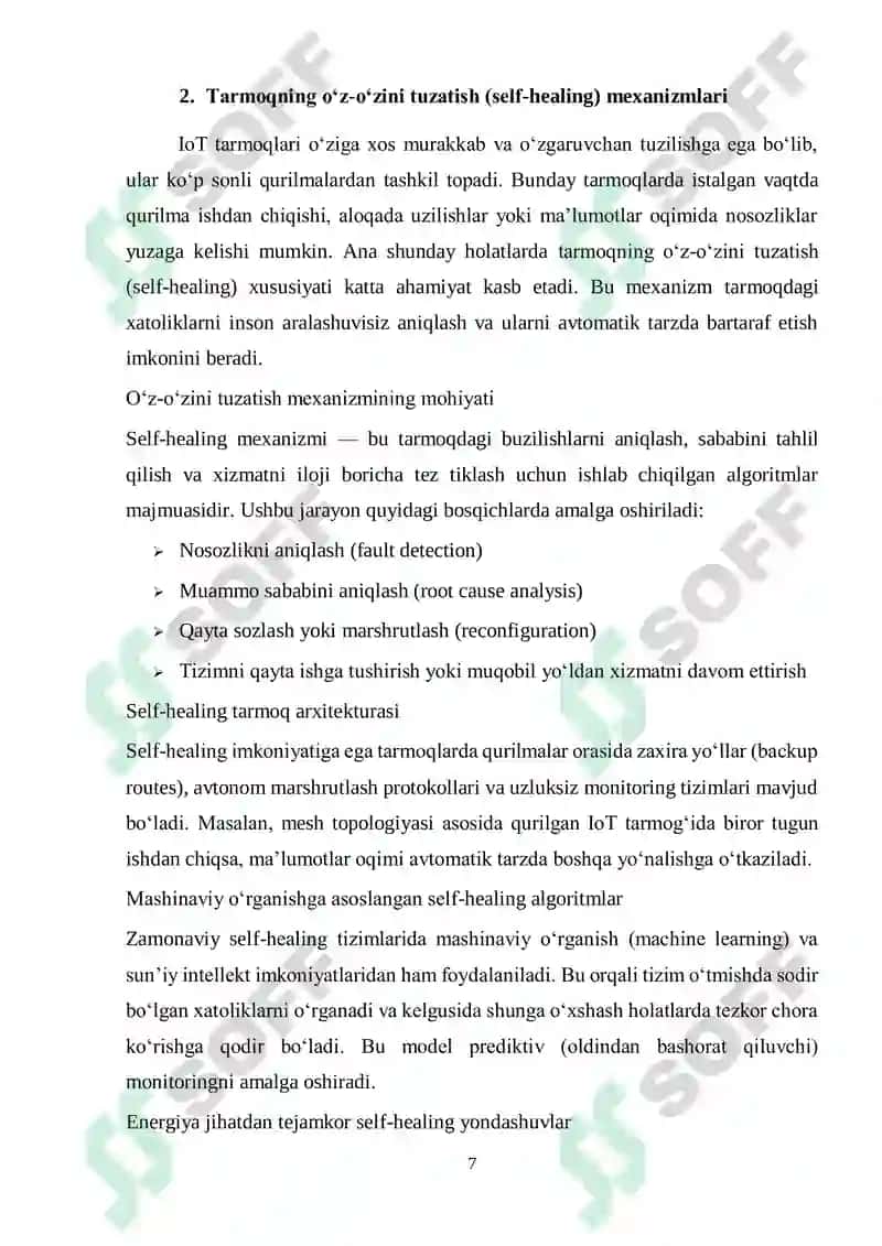 IoT tarmoqlarida tarmoqning o'z-o'zini tuzatish va optimallashtirish mexanizmlari 7