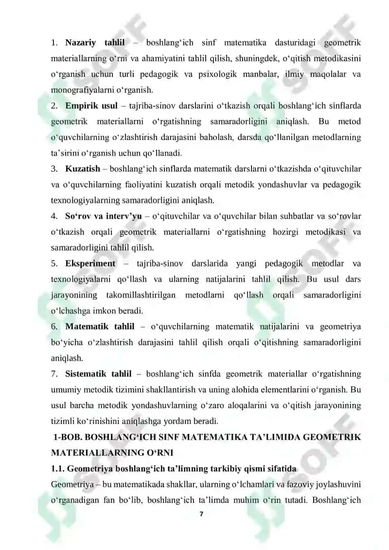 MATEMATIKA VA UNI O’QITISH METODIKASI FANIDAN KURS ISHI 7