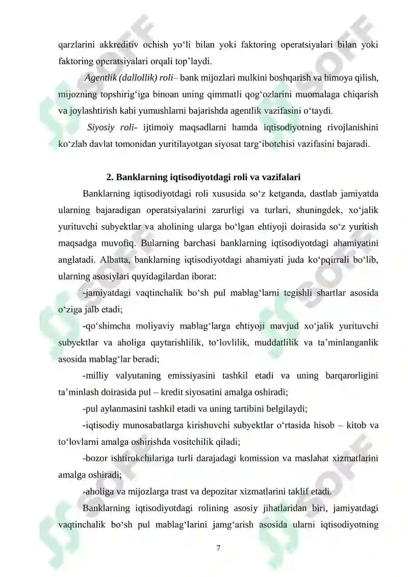 O‘zbekistonda bank tizimini takomillashtirish vazifalari va asosiy yo‘nalishlari 7