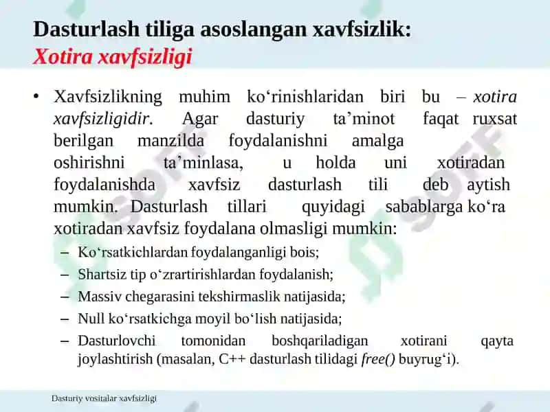 Dasturiy vositalar xavfsizligi 7