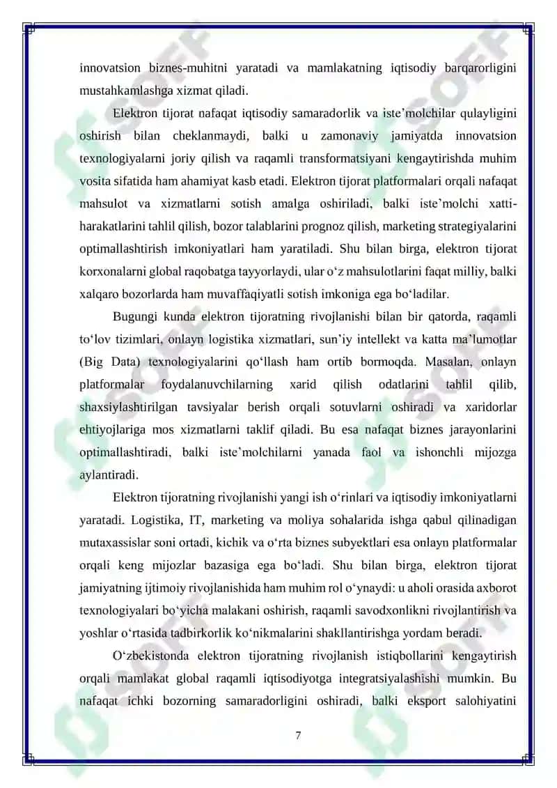 Elektron tijorat tizimini tashkil qilish va tartibga solishning xorij tajribasini O‘zbekistonda qo‘llash istiqbollari 7