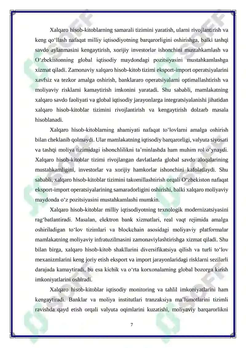 O‘zbekistonda xalqaro hisob-kitob shakllaridan foydalanishni kengaytirish 7