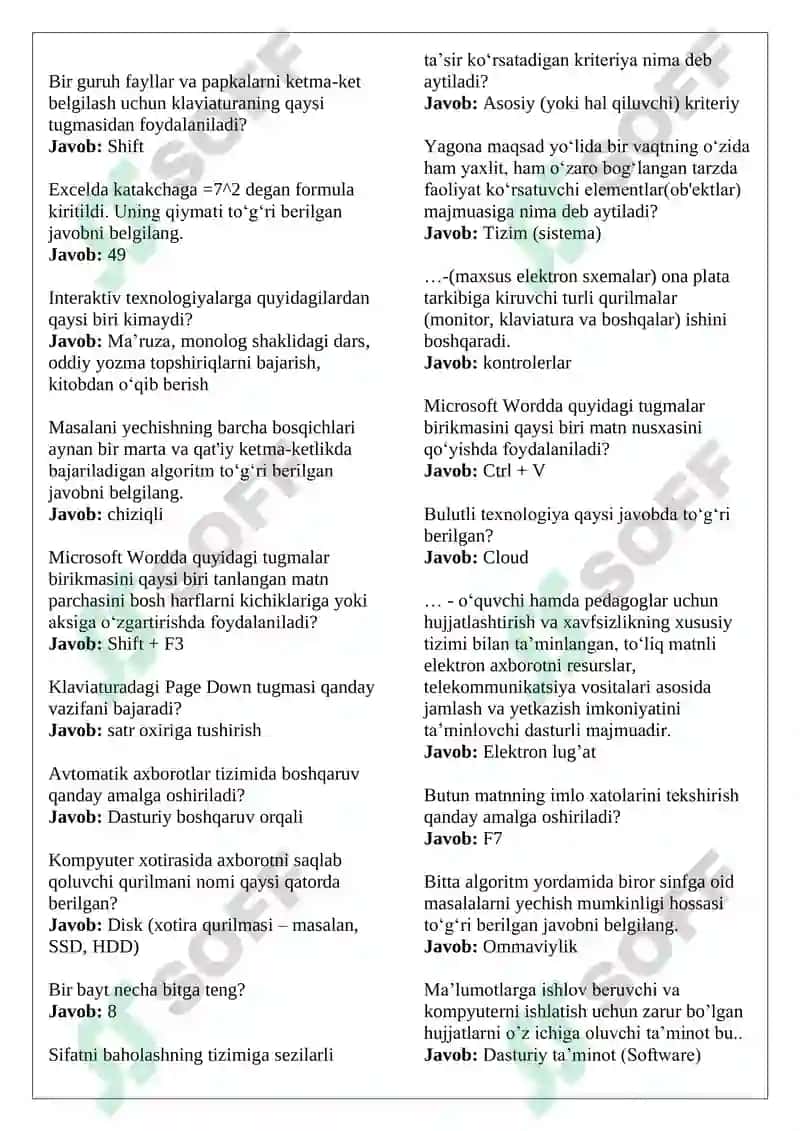 Argos test javoblar 2025 Axborot-kommunikatsiya texnologiyalari. Asl variant. 7