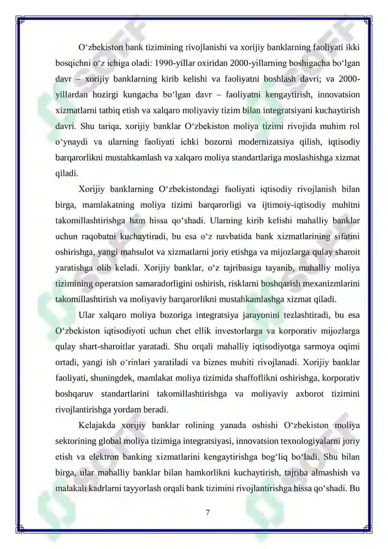 O‘zbekistonda xorijiy banklar faoliyatini rivojlantirish yo‘nalishlari 7