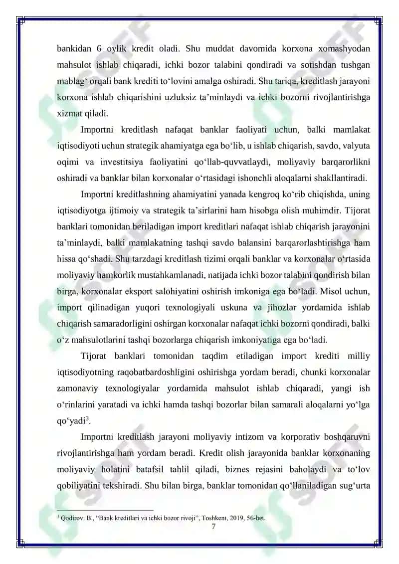 Tijorat banklarining importni kreditlash mexanizmini optimallashtirish 7