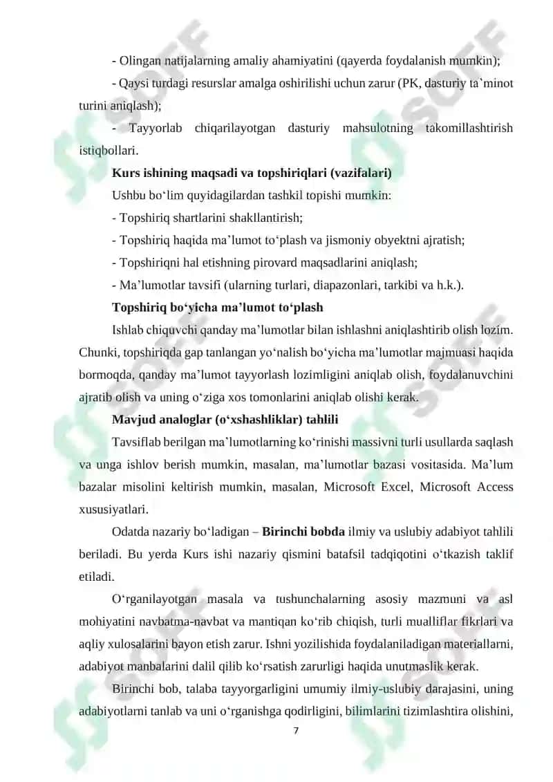 "Kurs ishi"ni bajarish uchun uslubiy ko‘rsatma 7