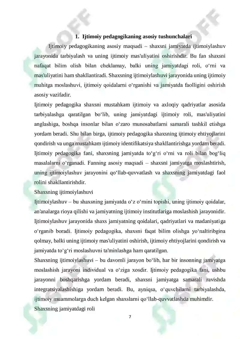 Ijtimoiy Pedagogika Fan va Amaliy Faoliyat Kurs Ishi 7