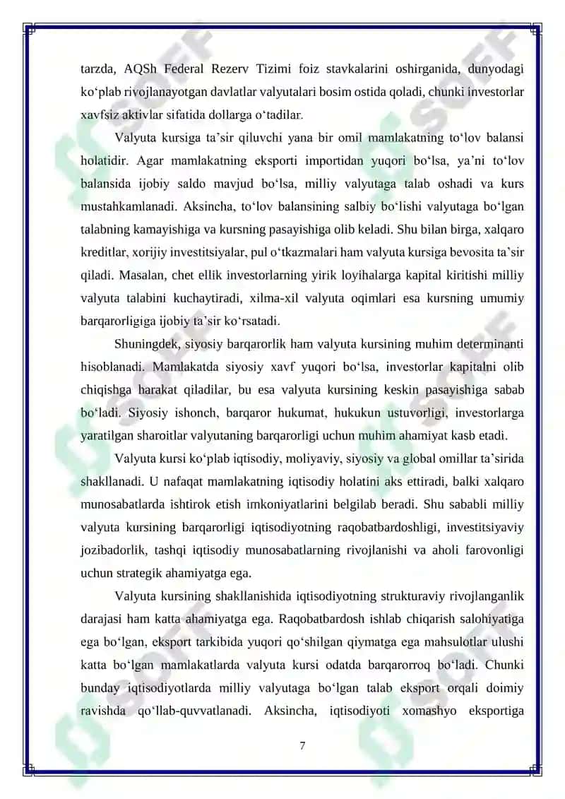 Milliy valyuta almashuv kursining xalqaro kreditlarni jalb etishga ta’siri 7