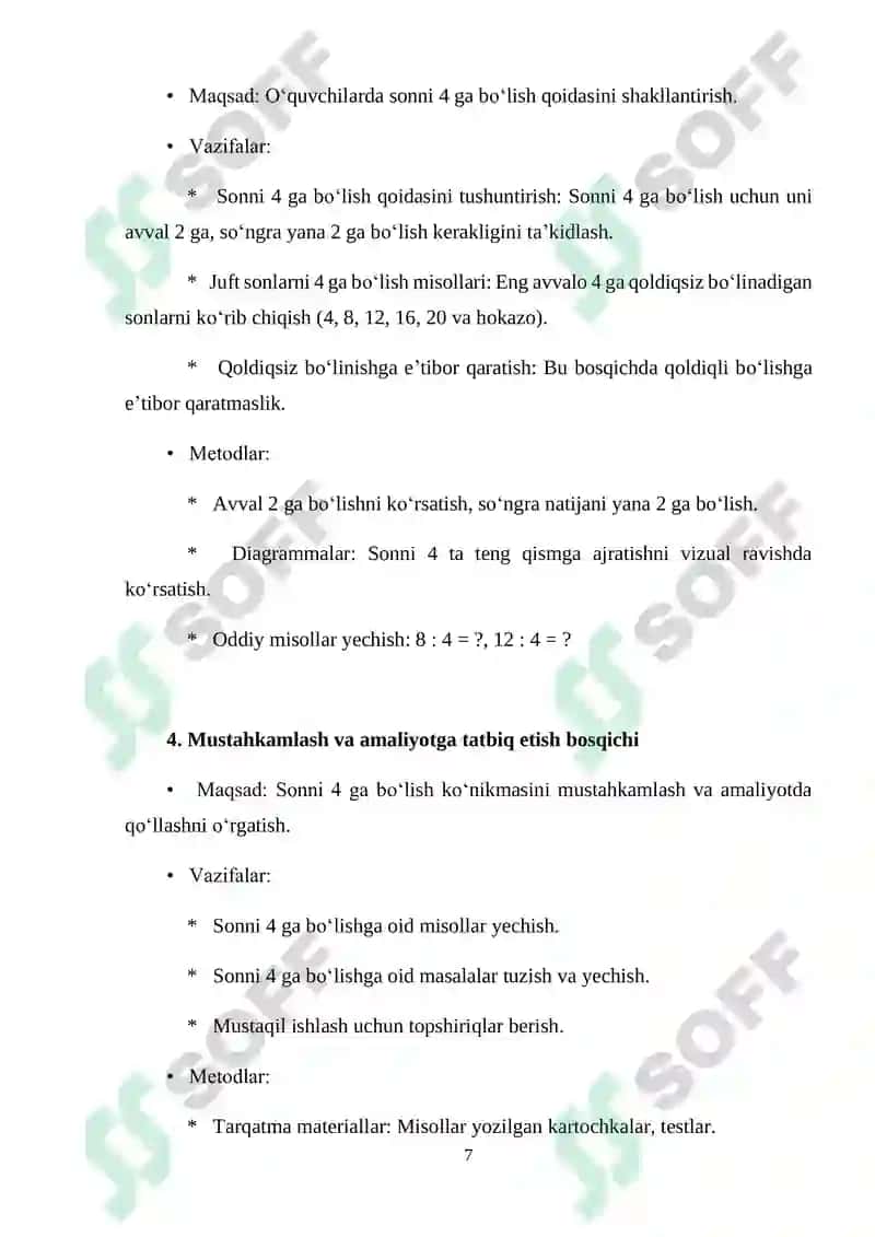 SONNI 4 GA BO‘LISHNI O‘RGATISH METODIKASI 7