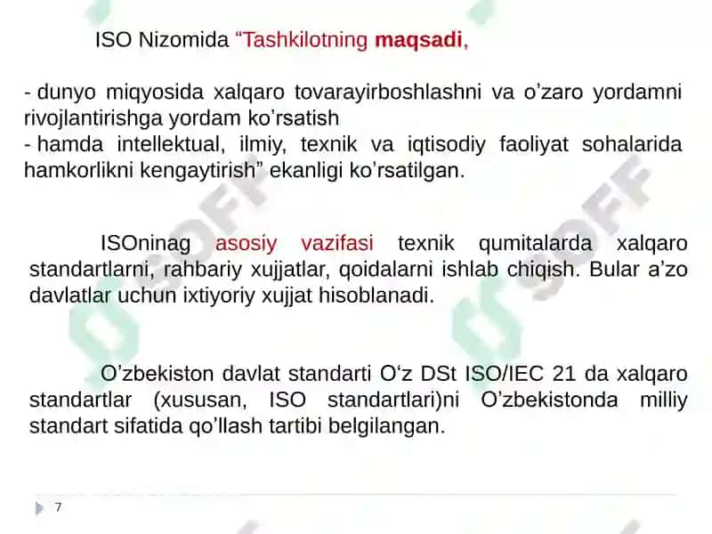 Standartlashtirish va metrologiya bo’yicha xalqaro, mintaqaviy tashkilotlar 7